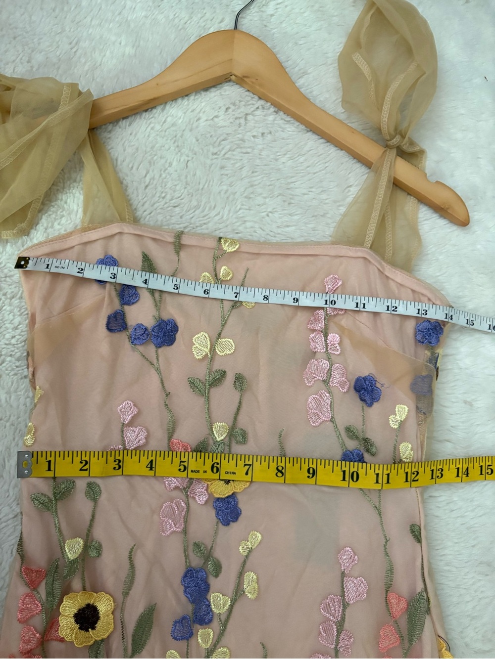 Lulus Thriving Poise Blush 3D Floral Embroidered Tie-Strap Maxi Dress Size Small - Picture 6 of 9
